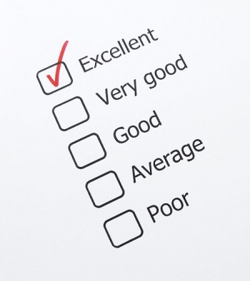 Checklist reading Excellent, Very Good, Good, Average, Poor